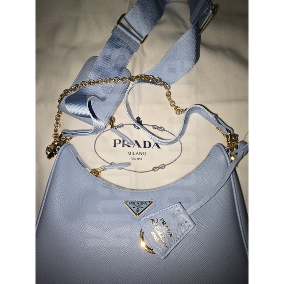 MSRP $2,600 New!! Authentic Prada Re-Edition 2005 Saffiano Leather Bag Baby Blue - Picture 8 of 16